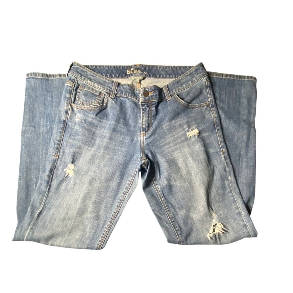 New York & Company Low Rise Slim Fit Distressed Blue Jeans Size 8